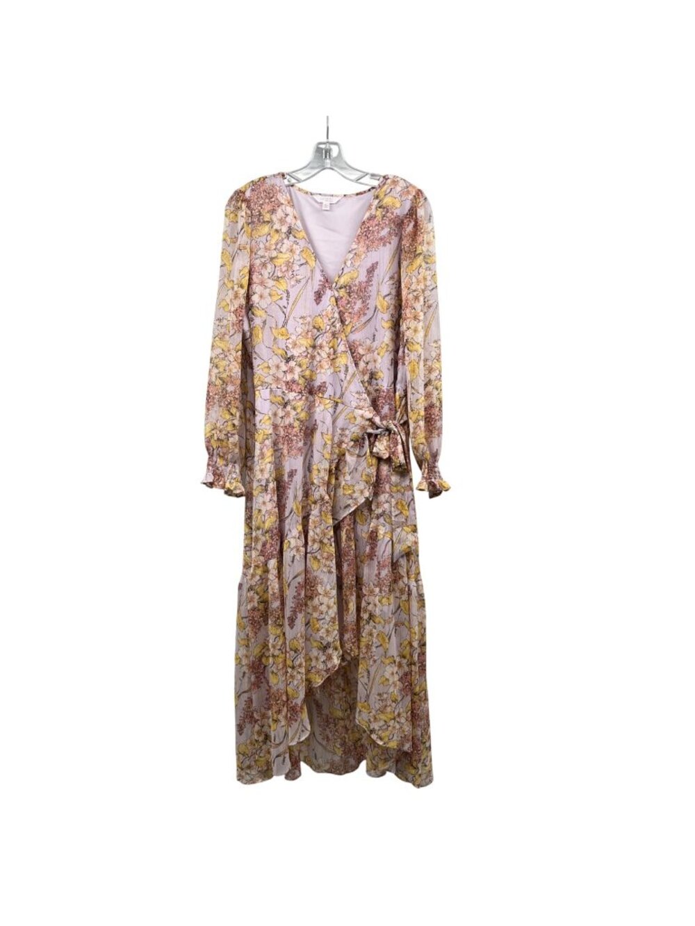 LC Lauren Conrad Floral Hi Low Dress Surplice Long Sleeve Pink/Multi Size XL